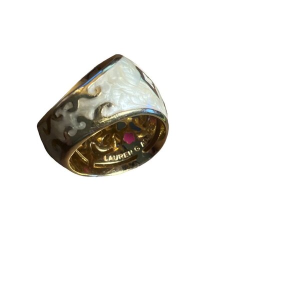 Lauren G. Adams Cocktail Ring Sz 8.25 Faux Turquoise Enamel Rhinestones Marked V - Picture 10 of 12